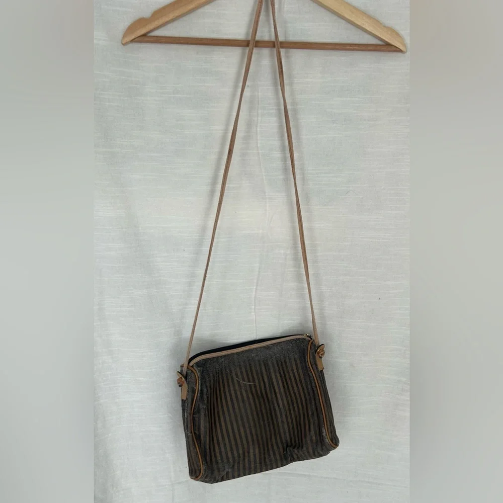 Fendi Vintage‎ Designer Neutral Classic Preppy Striped Brown & Tan Crossbody Bag
